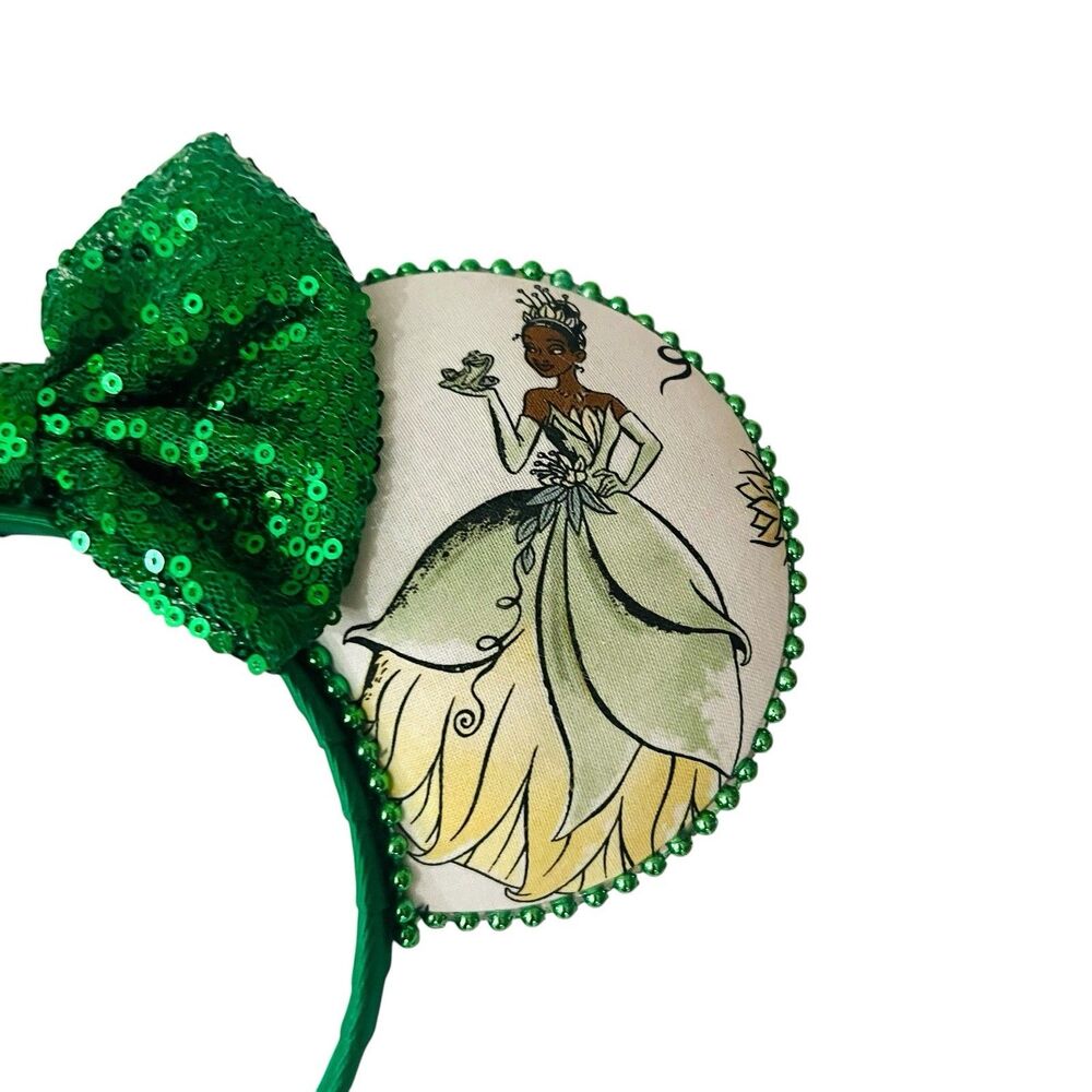 Inspired Tiana Princess & the Frog Minnie Mouse Ears Green Sequin Headband - Picture 3 of 4